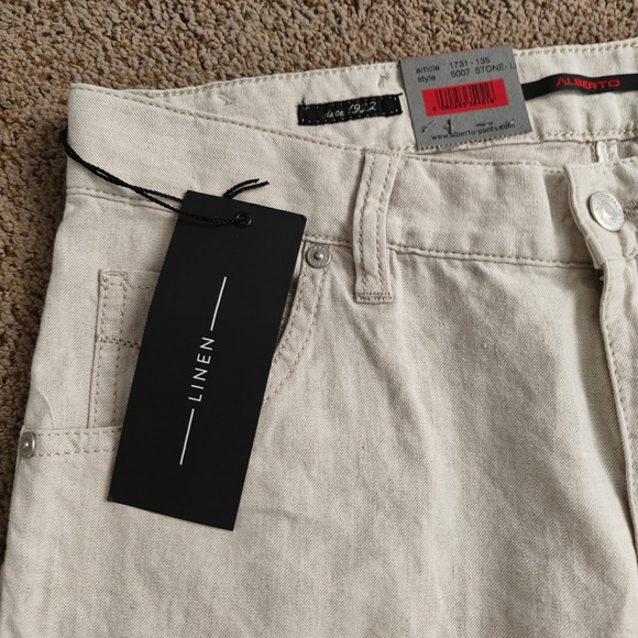 ALBERTO Men's W31 L34 Stone Linen Stretch Modern Fit Pants - Picture 11 of 16